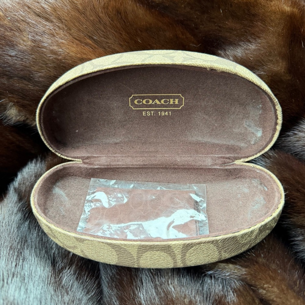 Coach Signature Monogram Hard Sunglasses Case Beige Tan with Cleaning Cloth